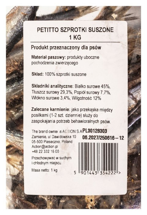 PETITTO PETITTO Szprotki suszone przysmak dla psa 1kg PETITTO PETITTO Szprotki suszone przysmak dla psa 1kg