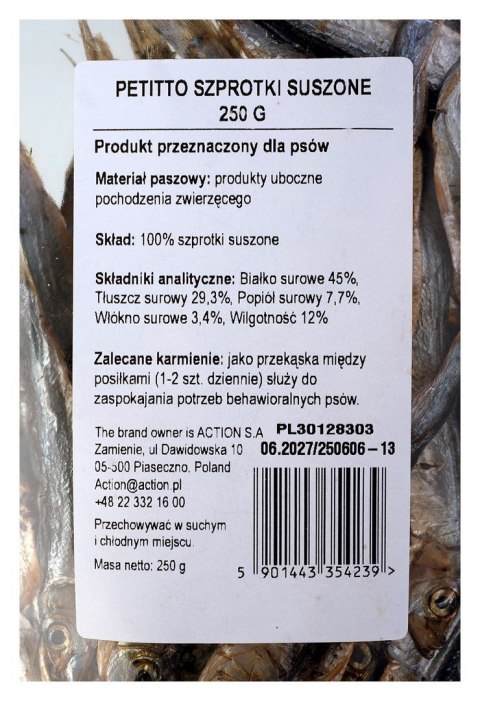 PETITTO PETITTO Szprotki suszone przysmak dla psa 250g PETITTO PETITTO Szprotki suszone przysmak dla psa 250g