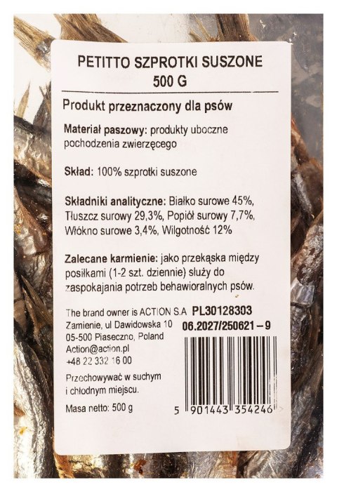PETITTO PETITTO Szprotki suszone przysmak dla psa 500g PETITTO PETITTO Szprotki suszone przysmak dla psa 500g