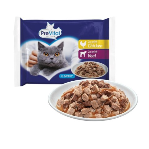 PREVITAL PREVITAL kurczak,cielęciną w sosie dla kotów 4x100g PREVITAL PREVITAL kurczak,cielęciną w sosie dla kotów 4x100g