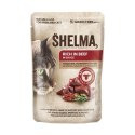 SHELMA SHELMA saszetka - pełnoporcjowa bezzbożowa karma dla dorosłych kotów. Bogata w wołowinę, z pomidorami i ziołami w sosie 85 g