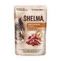 SHELMA SHELMA saszetka - pełnoporcjowa bezzbożowa karma dla dorosłych kotów. Z kurczakiem, wołowiną, indykiem, kaczką 12x 85 g