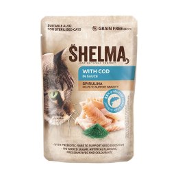 SHELMA SHELMA saszetka - pełnoporcjowa bezzbożowa karma dla dorosłych kotów. Z kurczakiem, wołowiną, łososiem, dorszem 12x 85 g