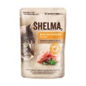 SHELMA SHELMA saszetki - pełnoporcjowa bezzbożowa karma dla dorosłych kotów. Z wołowiną, kaczką, kurczakiem i indykiem. 40x85g