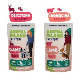 ANIMAL ISLAND ANIMAL ISLAND Everyday pasztet, saszetka pies 8 szt; 150g x 4 szt dziczyzna, 150g x 4 szt jagnięcina