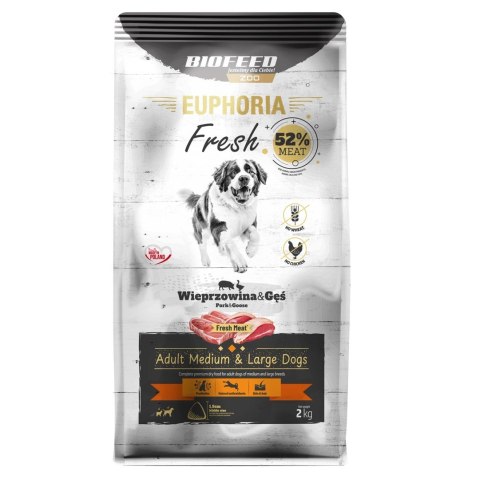 BIOFEED BIOFEED Euphoria Fresh Meat Adult Medium & Large Wieprzowina i Gęś 2kg