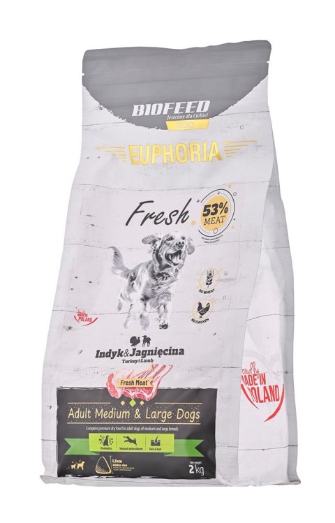 BIOFEED BIOFEED Euphoria Fresh Meat Indyk/Jagnię M/L 2kg BIOFEED BIOFEED Euphoria Fresh Meat Indyk/Jagnię M/L 2kg