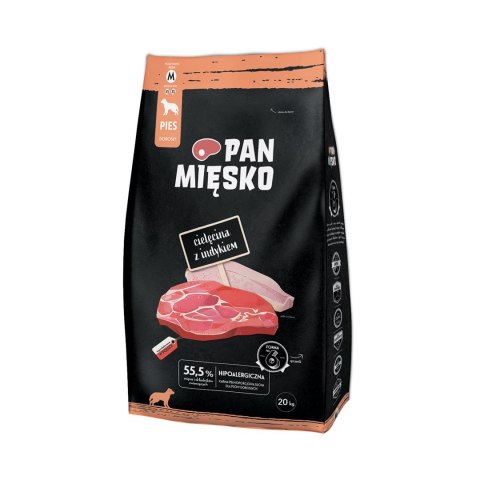 PAN MIĘSKO Pan Mięsko Cielęcina z indykiem sucha karma dla psa chrupki M 20kg PAN MIĘSKO Pan Mięsko Cielęcina z indykiem sucha karma dla psa chrupki M 20kg