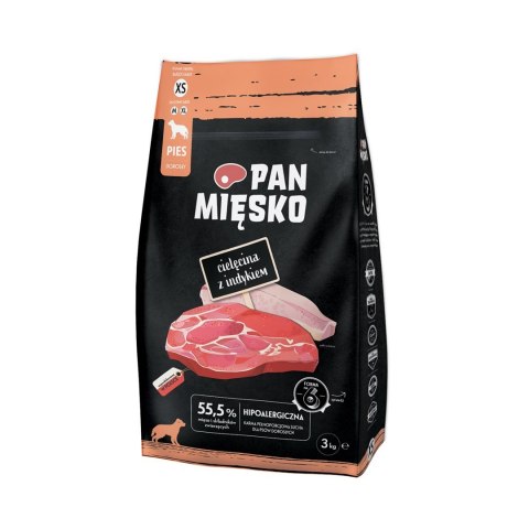 PAN MIĘSKO Pan Mięsko Cielęcina z indykiem sucha karma dla psa chrupki XS 3kg PAN MIĘSKO Pan Mięsko Cielęcina z indykiem sucha karma dla psa chrupki XS 3kg