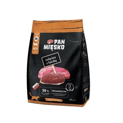PAN MIĘSKO Pan Mięsko Cielęcina z kaczką sucha karma dla kota chrupki M 400g PAN MIĘSKO Pan Mięsko Cielęcina z kaczką sucha karma dla kota chrupki M 400g
