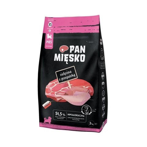 PAN MIĘSKO Pan Mięsko Cielęcina z przepiórką sucha karma dla psa chrupki XS 3kg PAN MIĘSKO Pan Mięsko Cielęcina z przepiórką sucha karma dla psa chrupki XS 3kg