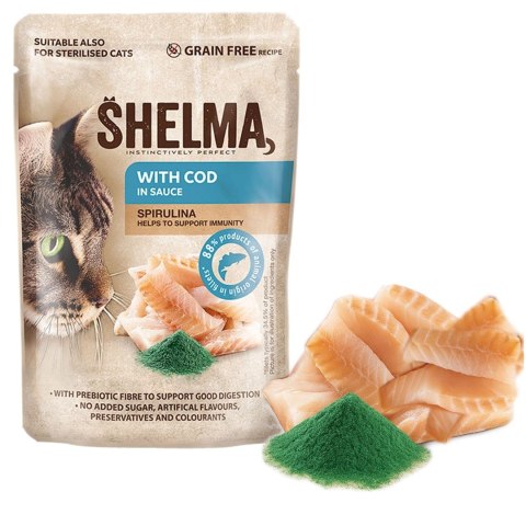 SHELMA SHELMA saszetka z dorszem i spiruliną dla kota 85g SHELMA SHELMA saszetka z dorszem i spiruliną dla kota 85g